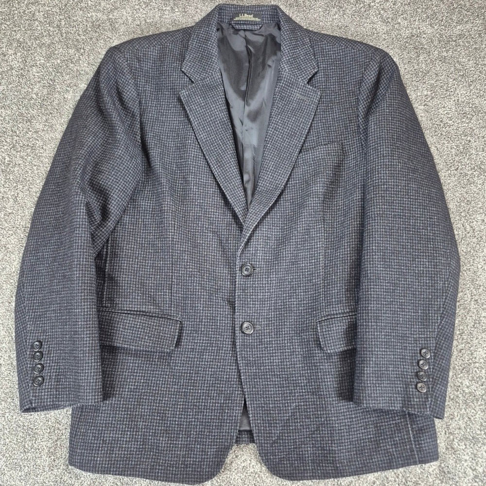 LL Bean Blazer Mens 46‎ Regular Gray Wool Blend Check Sport Coat